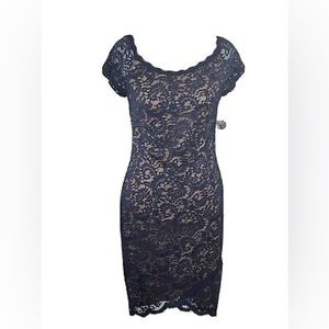 Bisou Bisou Michelle Bohbot Navy Boat Neck Elegant Lace Dress size 10